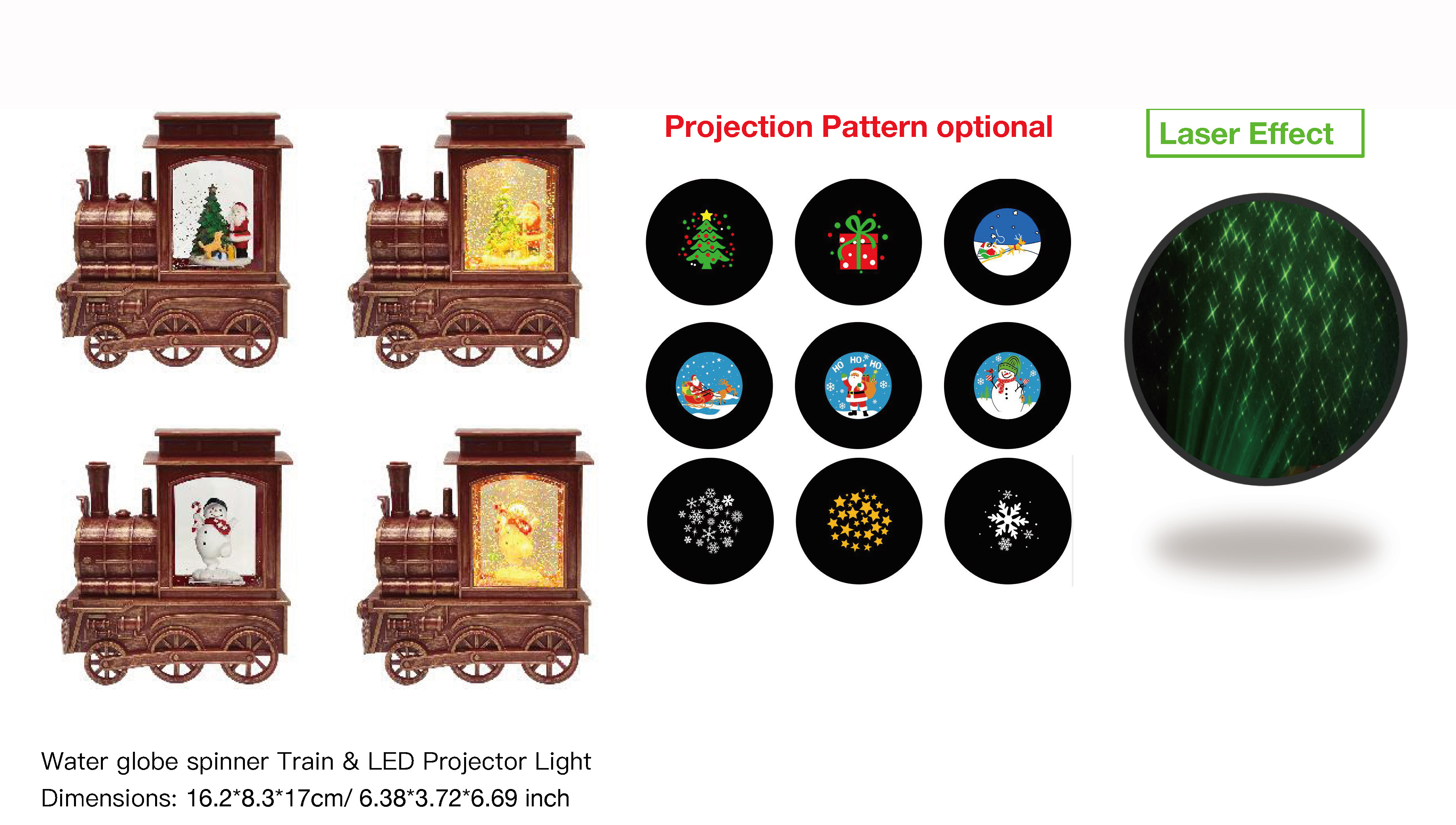 アクリルウォーターグローブスピナー トレイン&LEDプロジェクターライト サンタクロース&犬/雪だるま SR-64