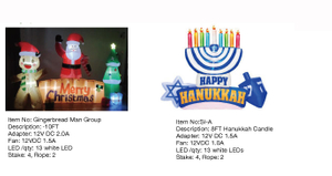 ジンジャーブレッドマンとハヌカキャンドルのインフレータブルライト