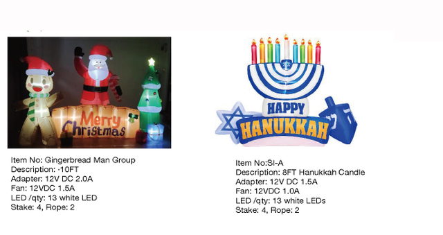ジンジャーブレッドマンとハヌカキャンドルのインフレータブルライト