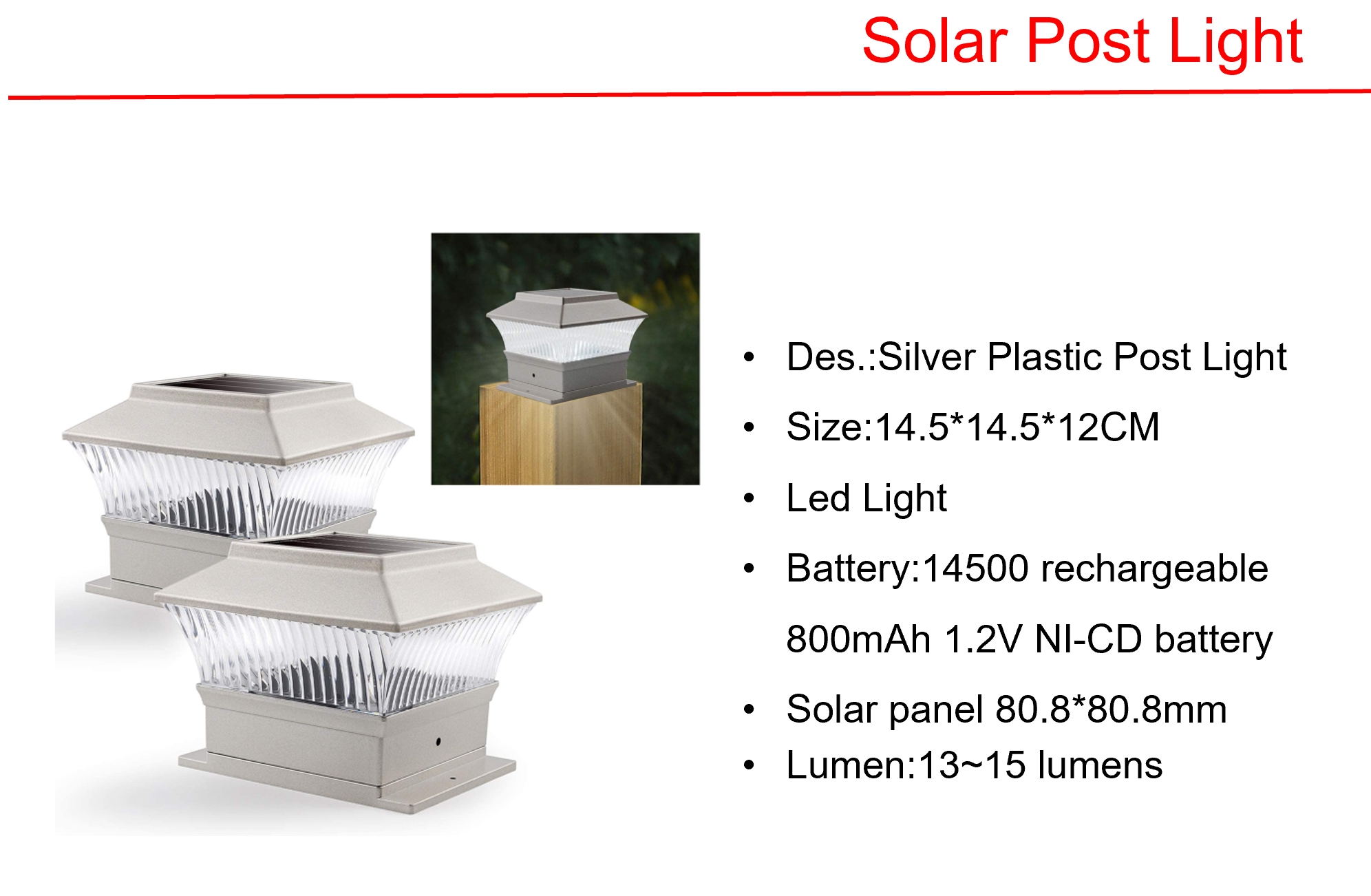 ソーラーLEDプラスチックポストライト&アドレスサインライト