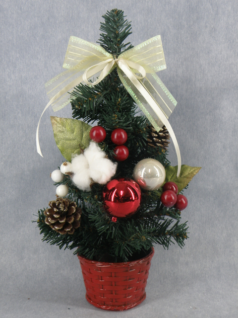 X'mas グリーン ミニツリー 盆地 + コル付き。ボール/フルーツ/松ぼっくり/ルフィーフ/ベルト - 10