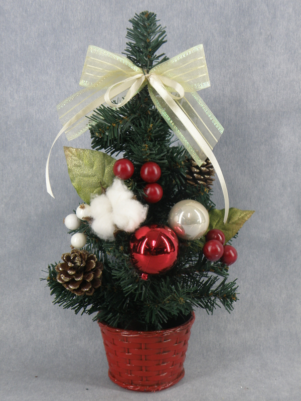 X'mas グリーン ミニツリー 盆地 + コル付き。ボール/フルーツ/松ぼっくり/ルフィーフ/ベルト - 10