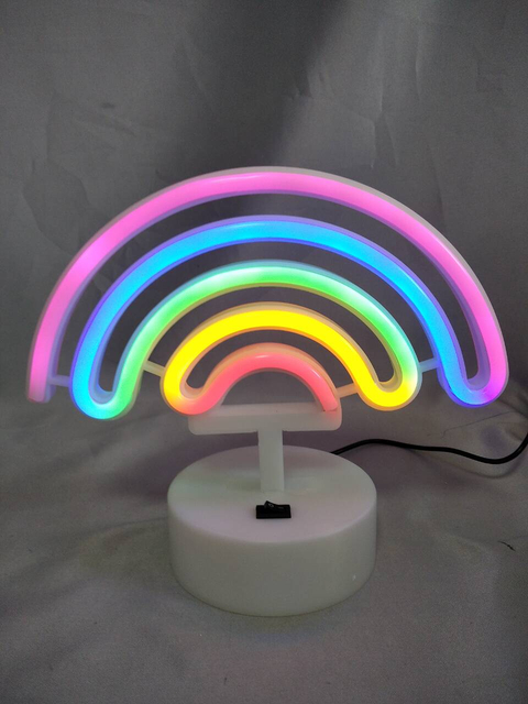 21×9×28cmの白い丸いベース、鮮やかなカラフルなLED装飾ランプを備えた虹色のネオンチューブライトルームの雰囲気