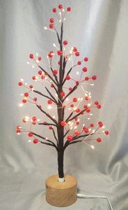 60cmの赤い丸いビーズ乾燥枝の木が木製の回転ベースと