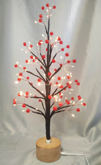 60cmの赤い丸いビーズ乾燥枝の木が木製の回転ベースと