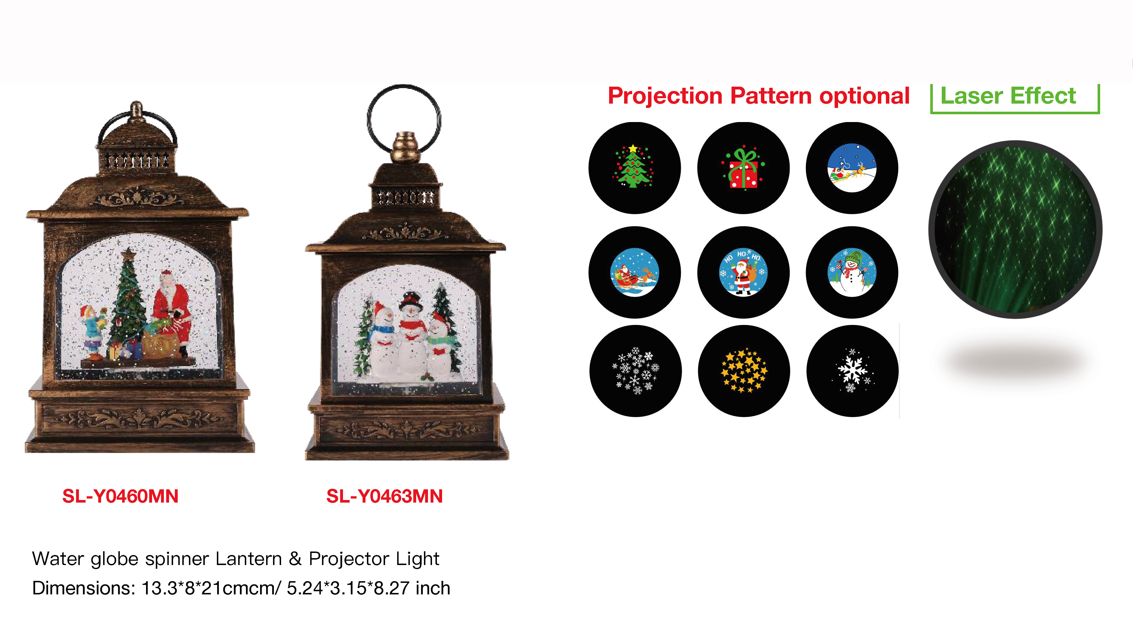 アクリルウォーターグローブスピナー ランタン&プロジェクターライト サンタクロース&キッド/スノーマン SR-38