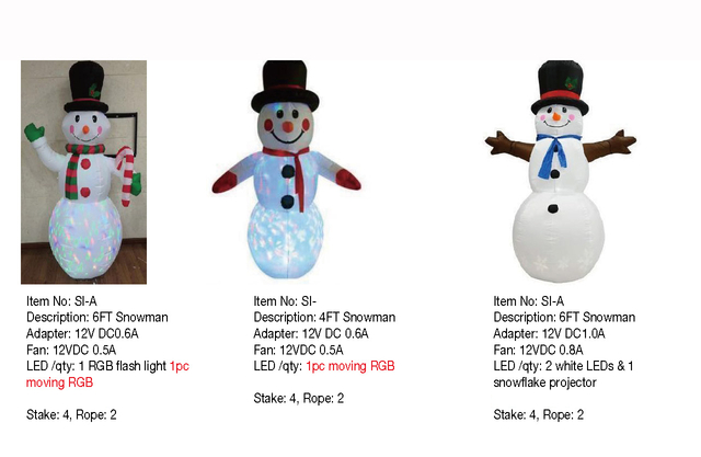 4フィート、6フィートの雪だるまインフレータブルライト