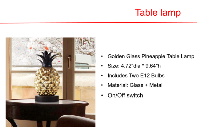 ソーラーゴールデンガラスパイナップルテーブルランプ