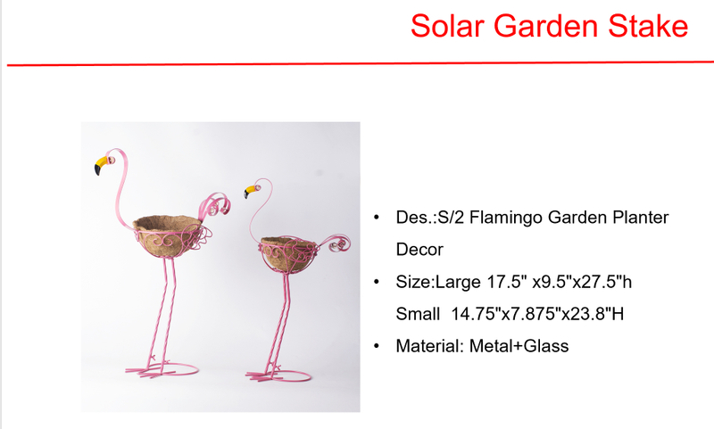 ソーラー LED S/2 フラミンゴガーデンプランター装飾 & 鳥デザインメタルウォールライト