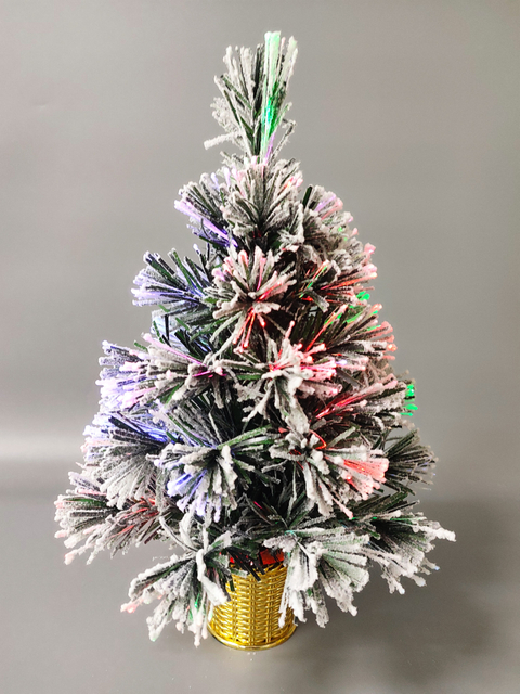 クリスマスグリーンカラークリスタルファイバーツリー++フロック加工、丸い鉢付き - 8