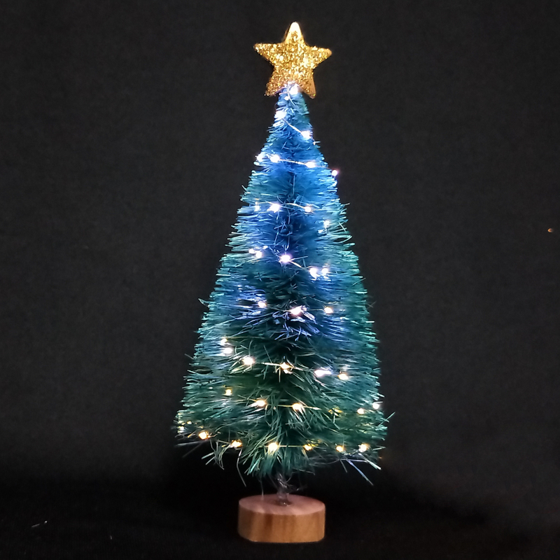 X'mas グリーンミニツリー 木製洗面器+グリッタートップスター付き - 42