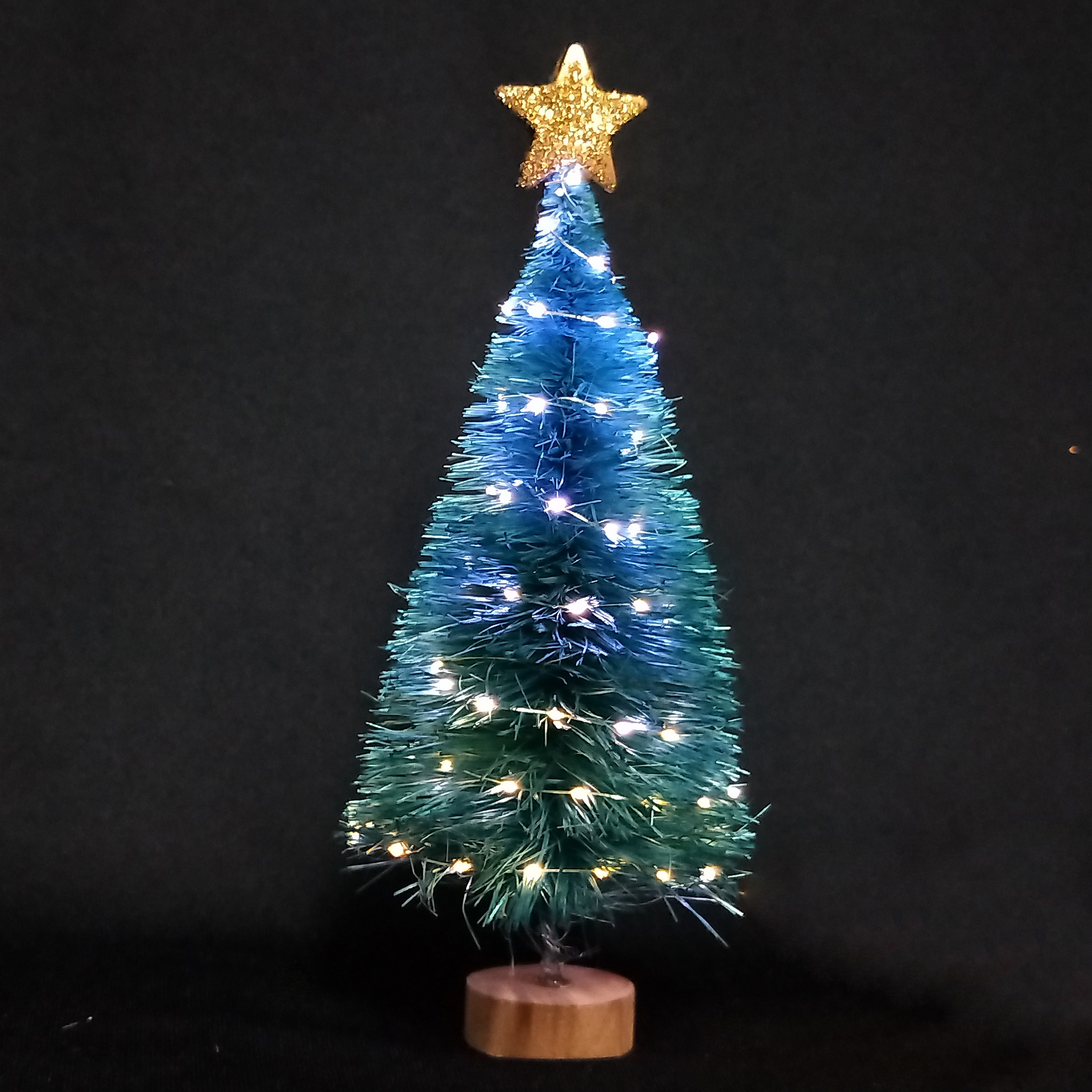 X'mas グリーンミニツリー 木製洗面器+グリッタートップスター付き - 42