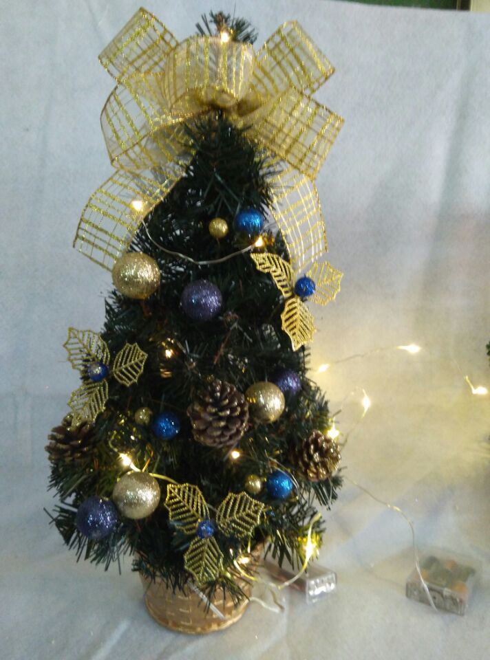 X'masグリーンミニツリー盆地+グリッターデフコル付き。ボール/松ぼっくり/葉っぱ - 60