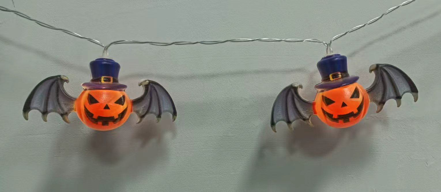 3×AAバッテリーボックスを備えた10ピースのバットキャップストリングライト、屋内/屋外で使用するための不気味なハロウィーンの装飾照明