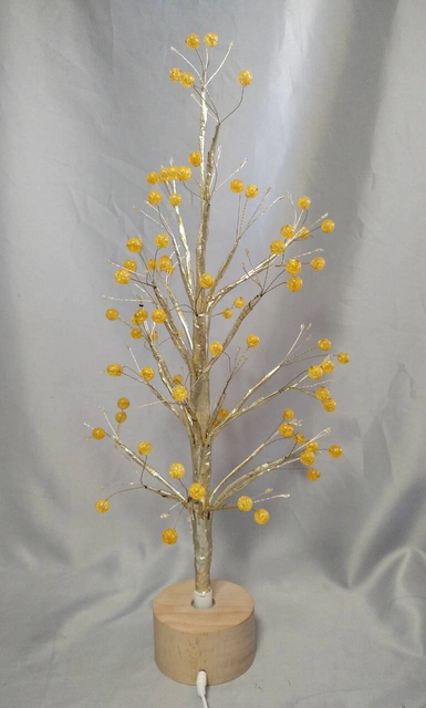 木製の回転ベース付き60cmゴールドラウンドビーズゴールデンツリーランプ