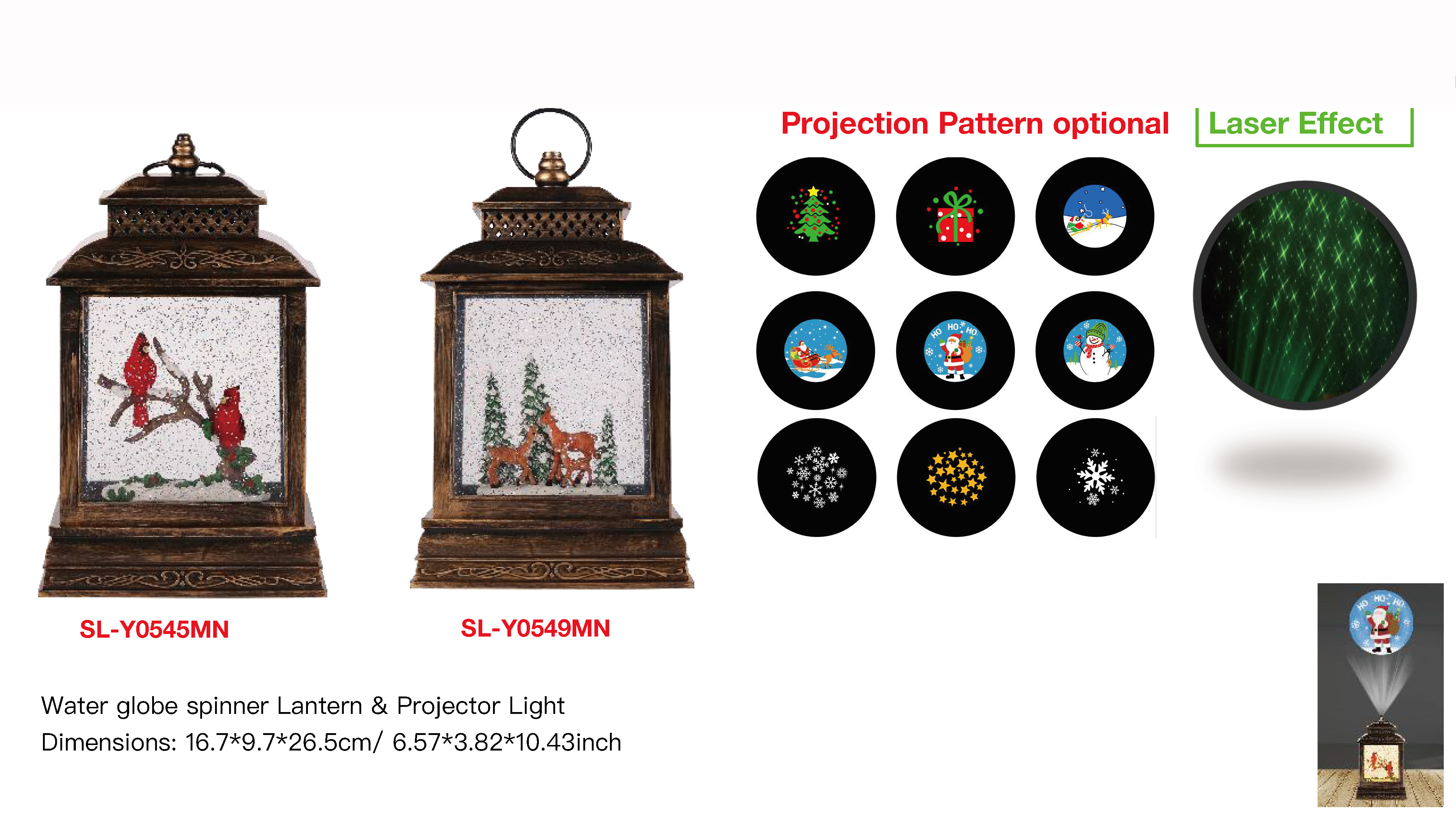 アクリルウォーターグローブスピナーランタン&プロジェクターライト牽引赤い鳥/トナカイ SR-19