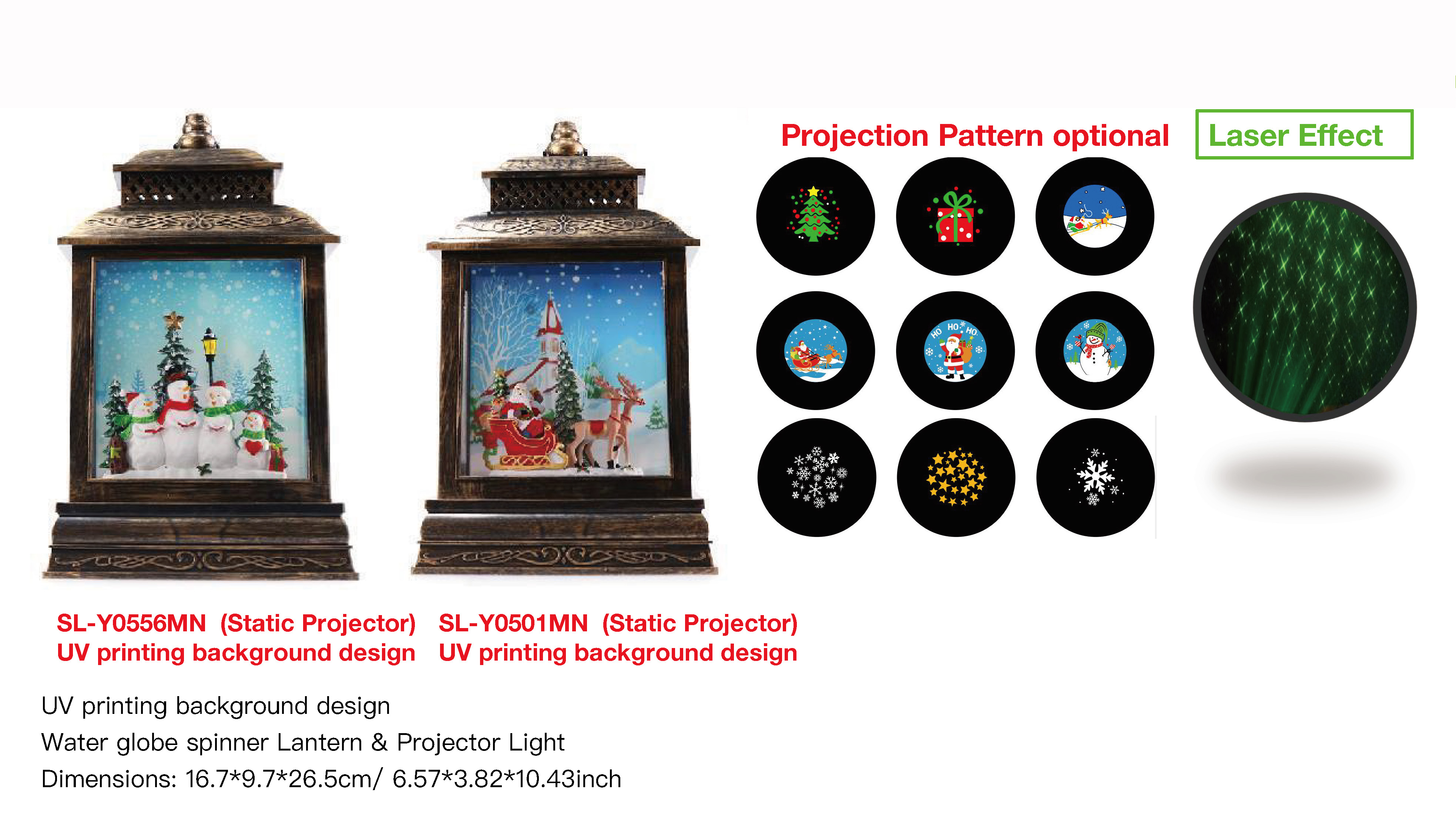 アクリルウォーターグローブスピナー ランタン&プロジェクターライト 雪だるまファミリー/サンタクロース&トナカイ SR-10