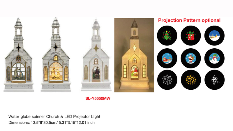 アクリルウォーターグローブスピナー チャーチ&LEDプロジェクターライト 聖母マリア&ホワイトチャーチ SR-61