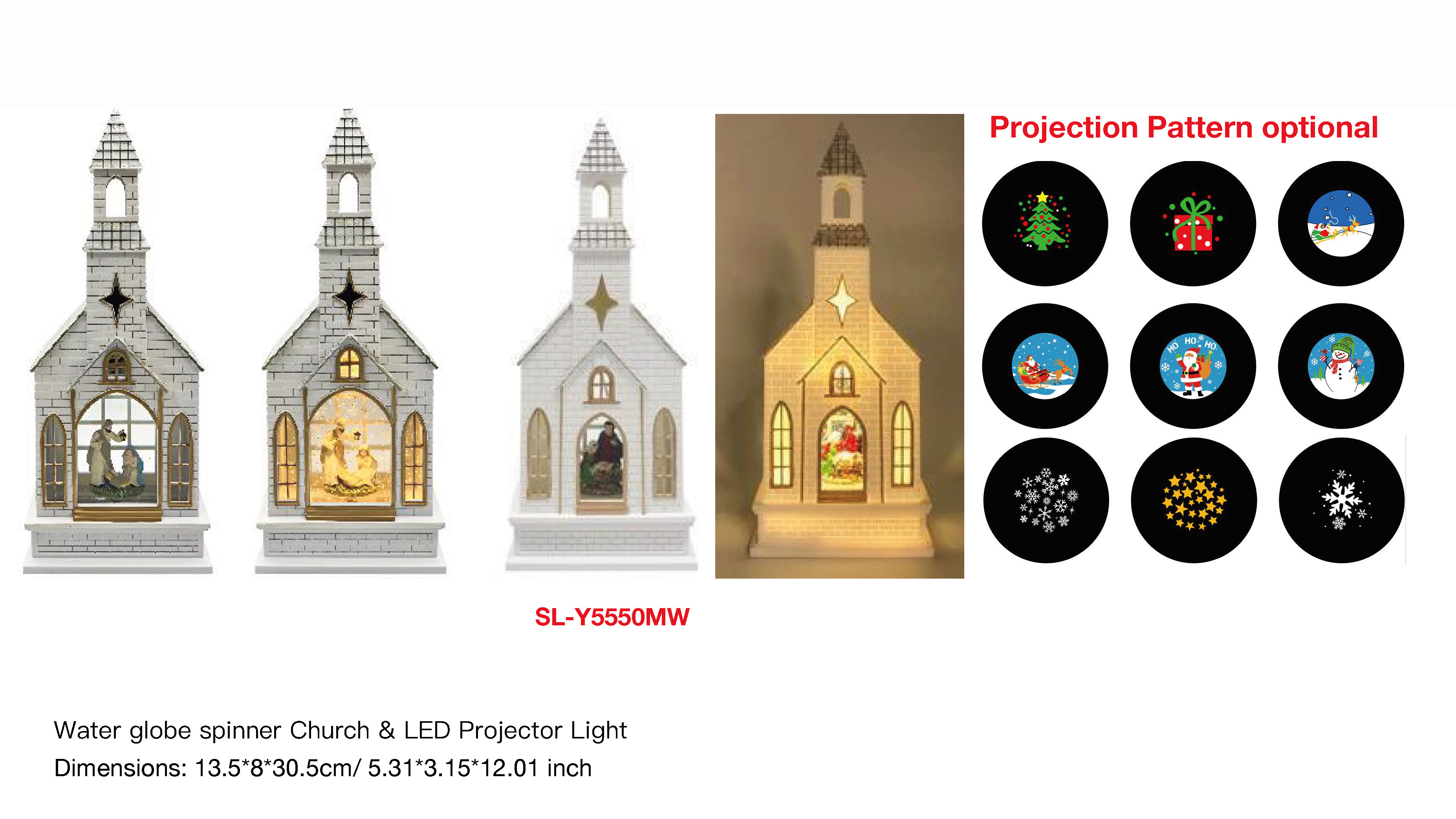 アクリルウォーターグローブスピナー チャーチ&LEDプロジェクターライト 聖母マリア&ホワイトチャーチ SR-61