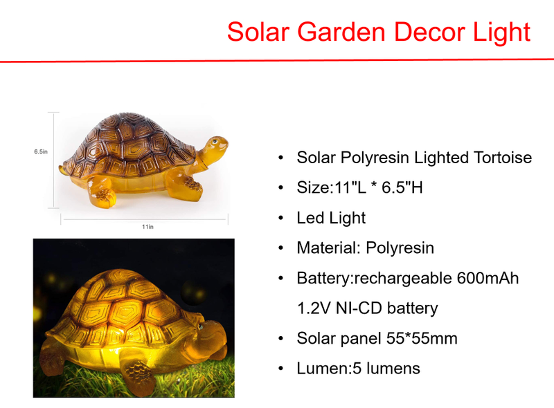 ソーラーLEDポリレジンライト付きトータス