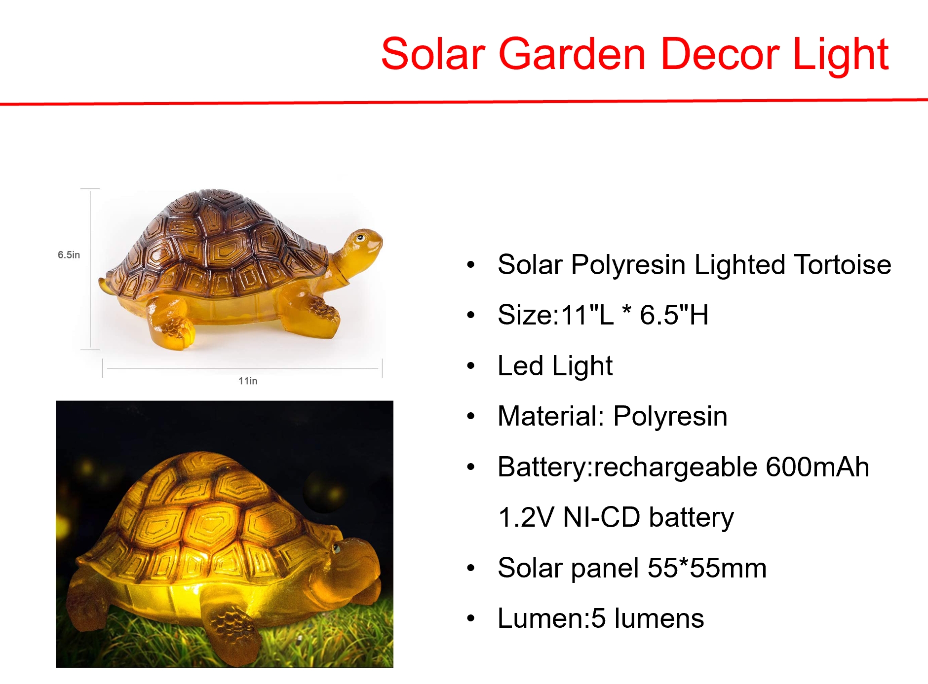 ソーラーLEDポリレジンライト付きトータス