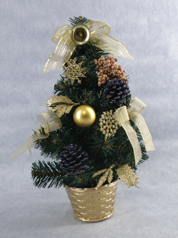 X'masグリーンミニツリー盆地+グリッターデフコル付き。ボール/松ぼっくり/ゴールドベルト - 55