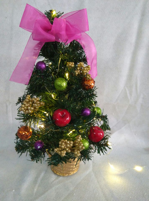 X'mas グリーン ミニツリー 洗面器付き + カラフルなボール/フルーツ/ベルト - 2