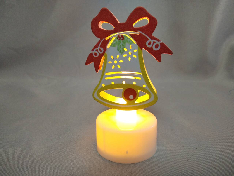 ベル型の卓上装飾飾り（5×3.5×9cm）、ボタンセルバッテリー駆動のLEDライト、休日のお祝いの魅力