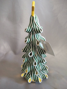 黄色の星のトッパーと緑の縞模様のクリスマスツリー|幅8cm×高さ21cm |温かい白い10枚の妖精のライト| LR44×3バッテリー駆動（30日間のランタイム）|安全な保管用の組み込み断熱材タブ