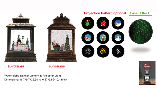 アクリルウォーターグローブスピナー ランタン&プロジェクターライト 雪だるま/サンタクロース&キッド SR-21