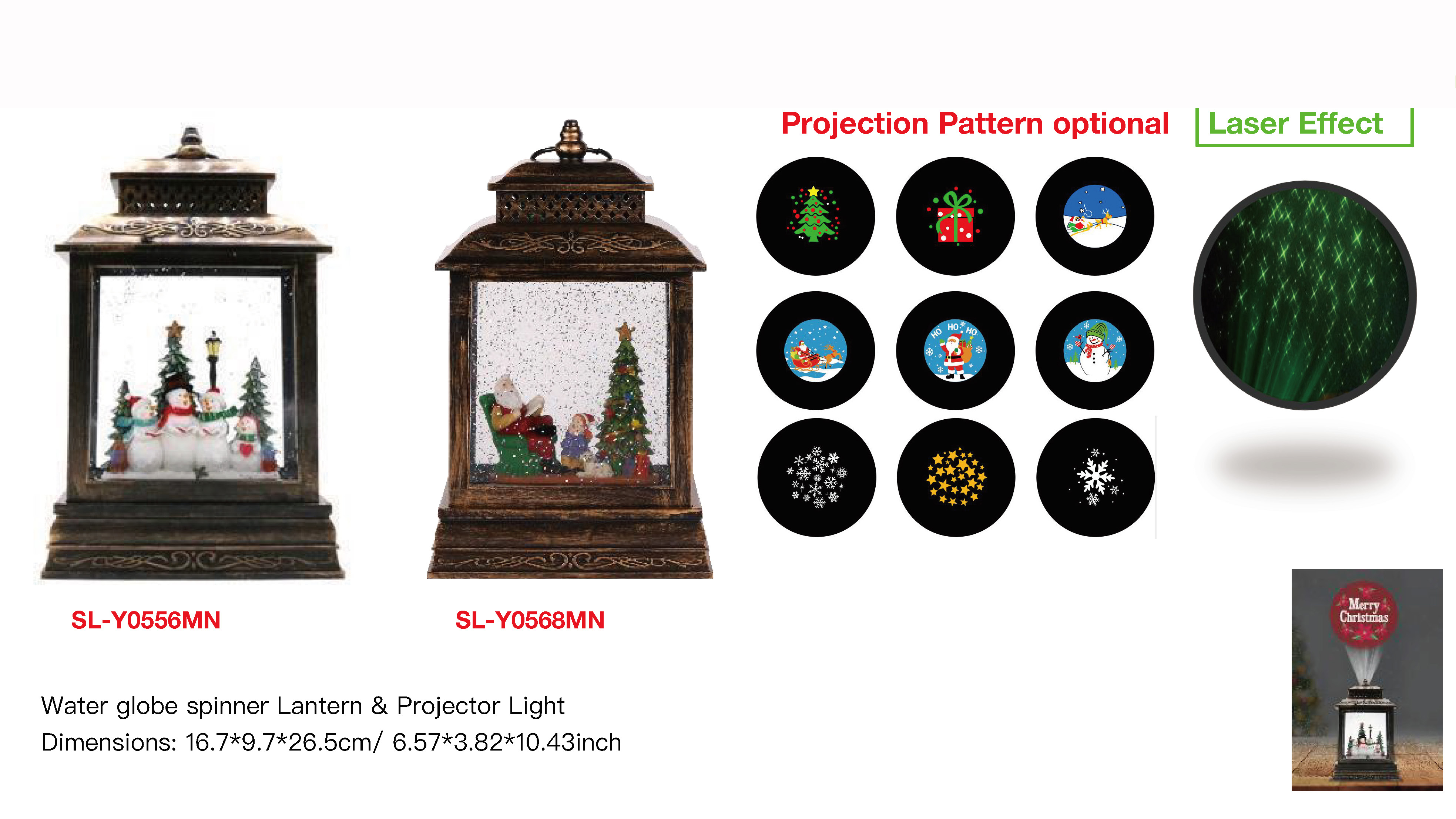 アクリルウォーターグローブスピナー ランタン&プロジェクターライト 雪だるま/サンタクロース&キッド SR-21