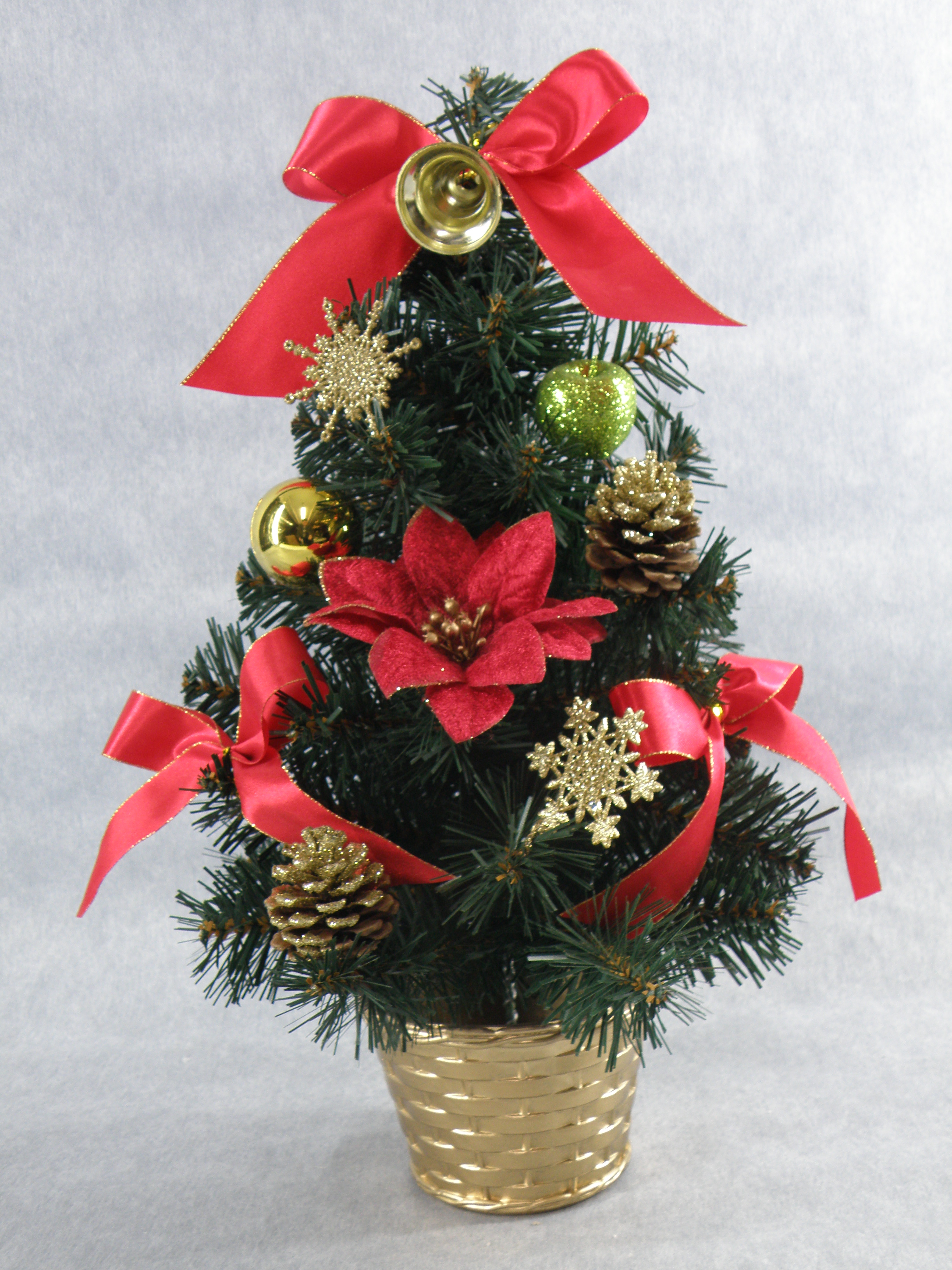 X'masグリーンミニツリー盆地+グリッターデフコル付き。ボール/松ぼっくり/赤ベルト - 56