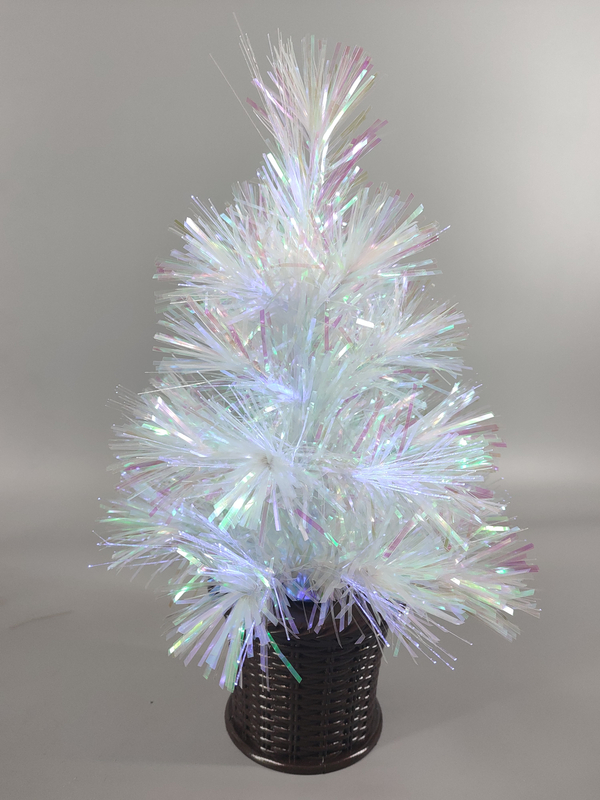 X'mas ホワイトカラーのクリスタルファイバーツリー、丸い鉢付き - 7