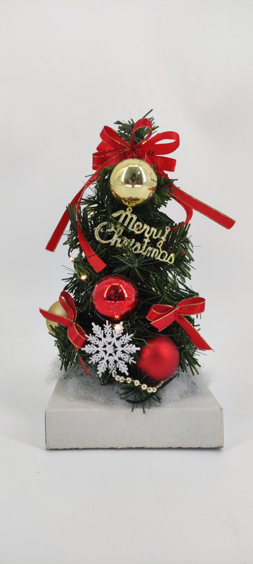 X'mas グリーン ミニツリー 木製鉢付き + レッドボール/レッドリボン - 23