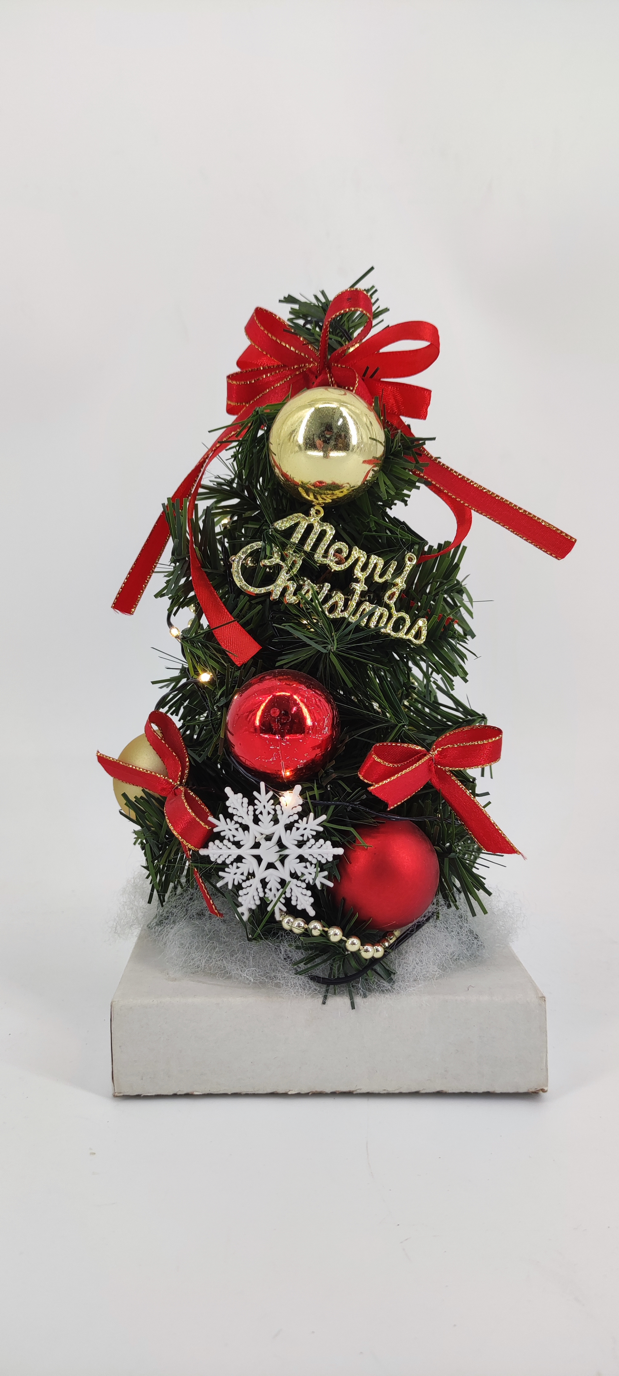 X'mas グリーン ミニツリー 木製鉢付き + レッドボール/レッドリボン - 23