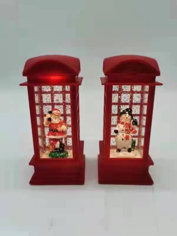 アクリル電話ボックス 水ライト サンタクロースと雪だるま