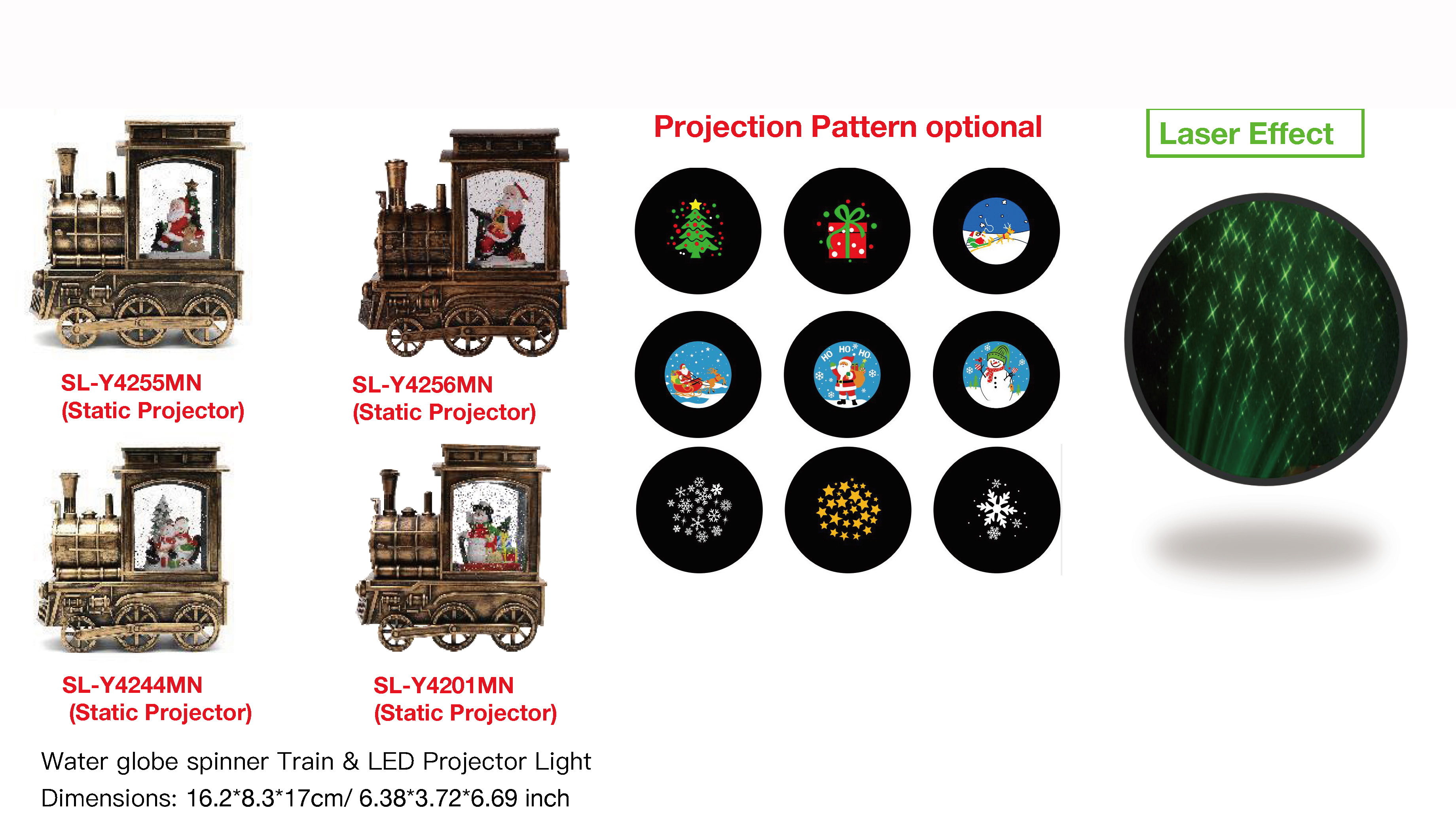 アクリルウォーターグローブスピナー トレイン&LEDプロジェクターライト サンタクロース/スノーマン SR-66