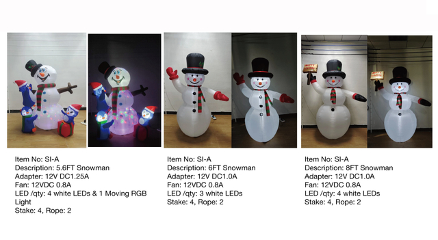 5.6フィート、6フィート、8フィートの雪だるまインフレータブルライト