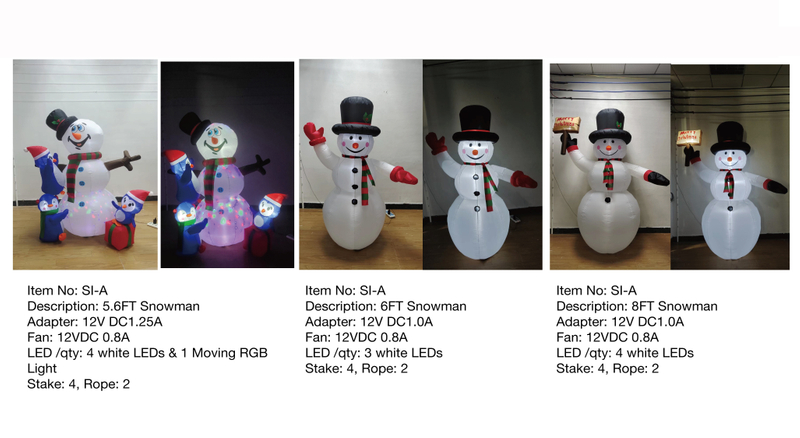 5.6フィート、6フィート、8フィートの雪だるまインフレータブルライト