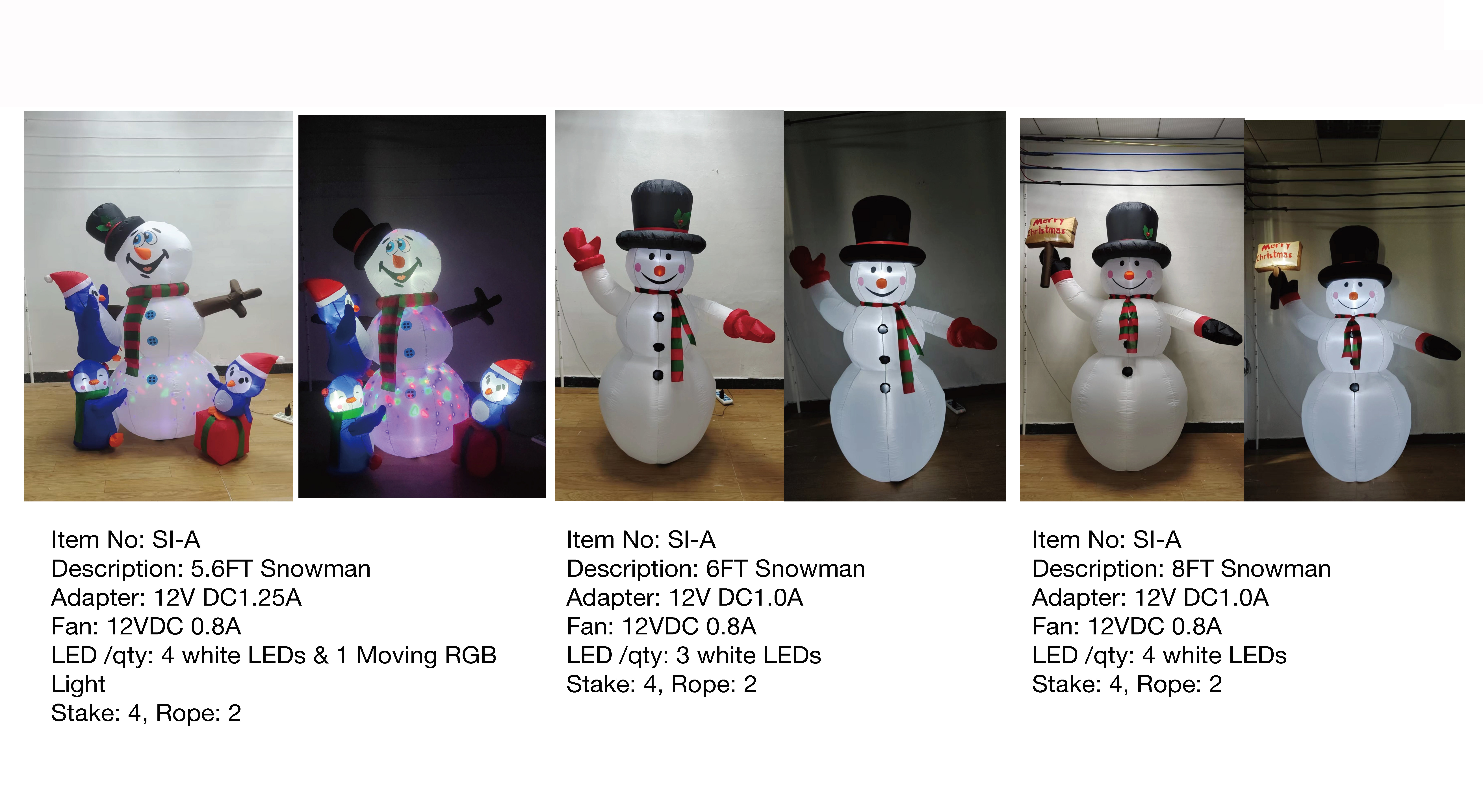 5.6フィート、6フィート、8フィートの雪だるまインフレータブルライト