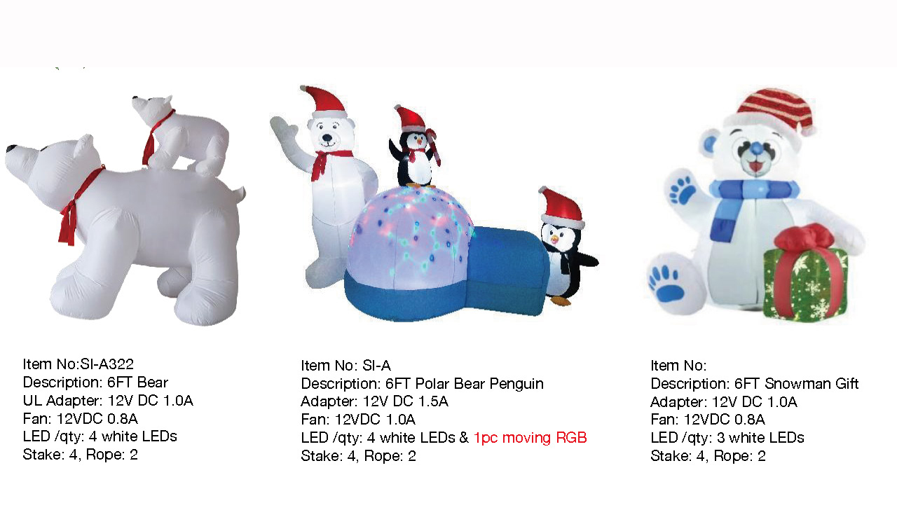 クマと雪だるまのギフトインフレータブル LED ライト