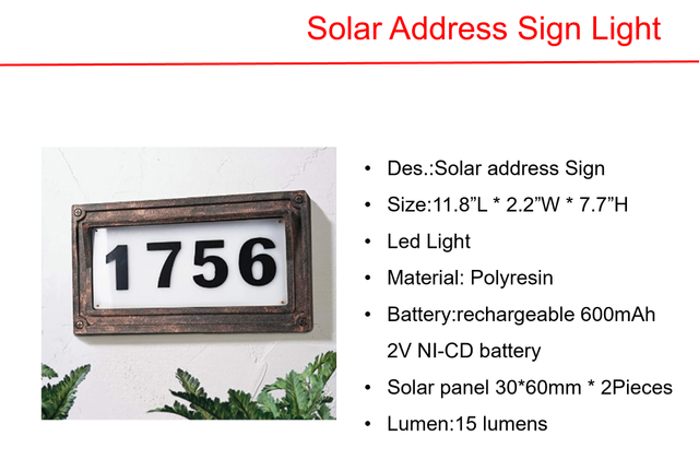 ソーラーLEDプラスチックポストライト&アドレスサインライト