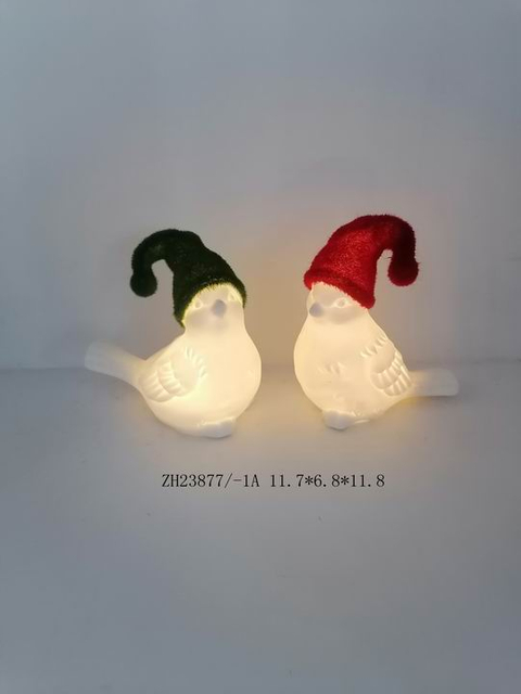 磁器の小鳥と緑/赤の帽子 - 1