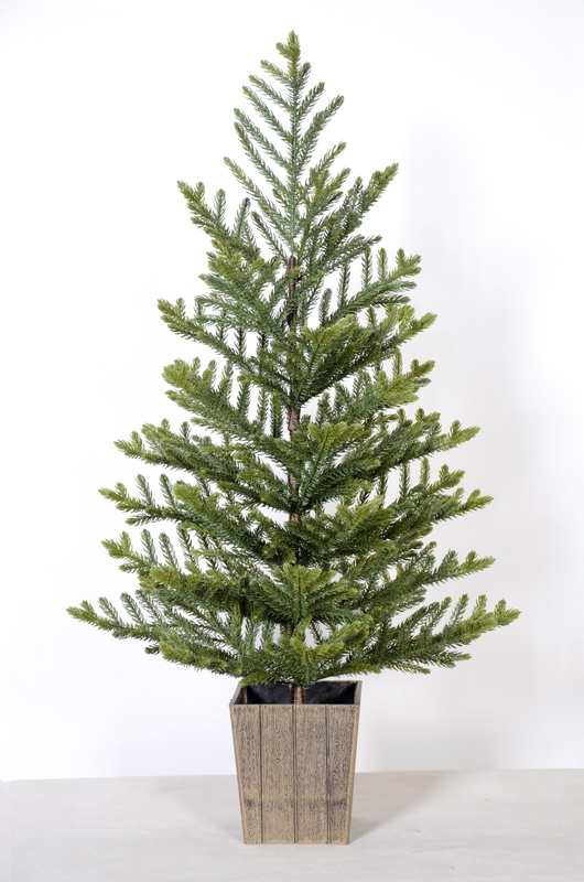 X'mas グリーンカラーの普通のクリスマスツリー、正方形の木製洗面器付き - 17