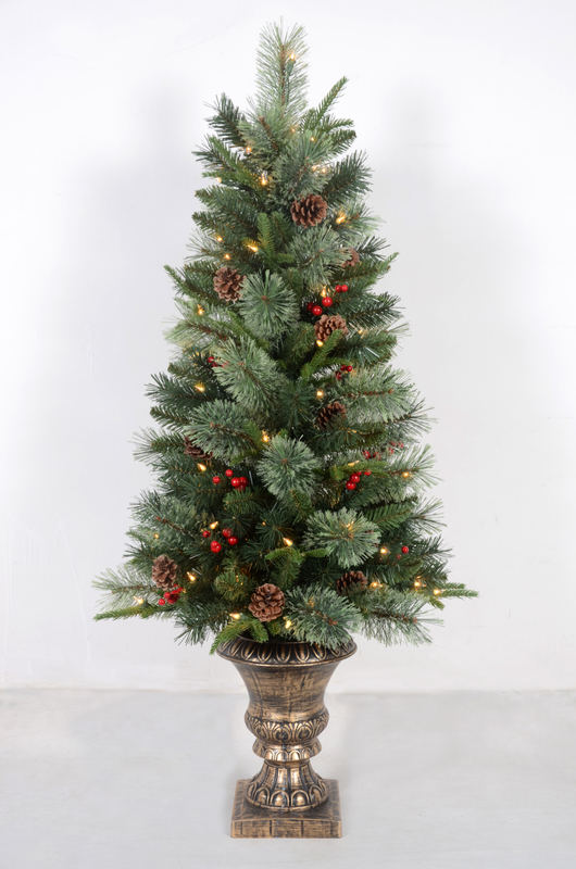 X'mas グリーンカラー 普通のクリスマスツリー ライト 松ぼっくりと赤い果物 - 18