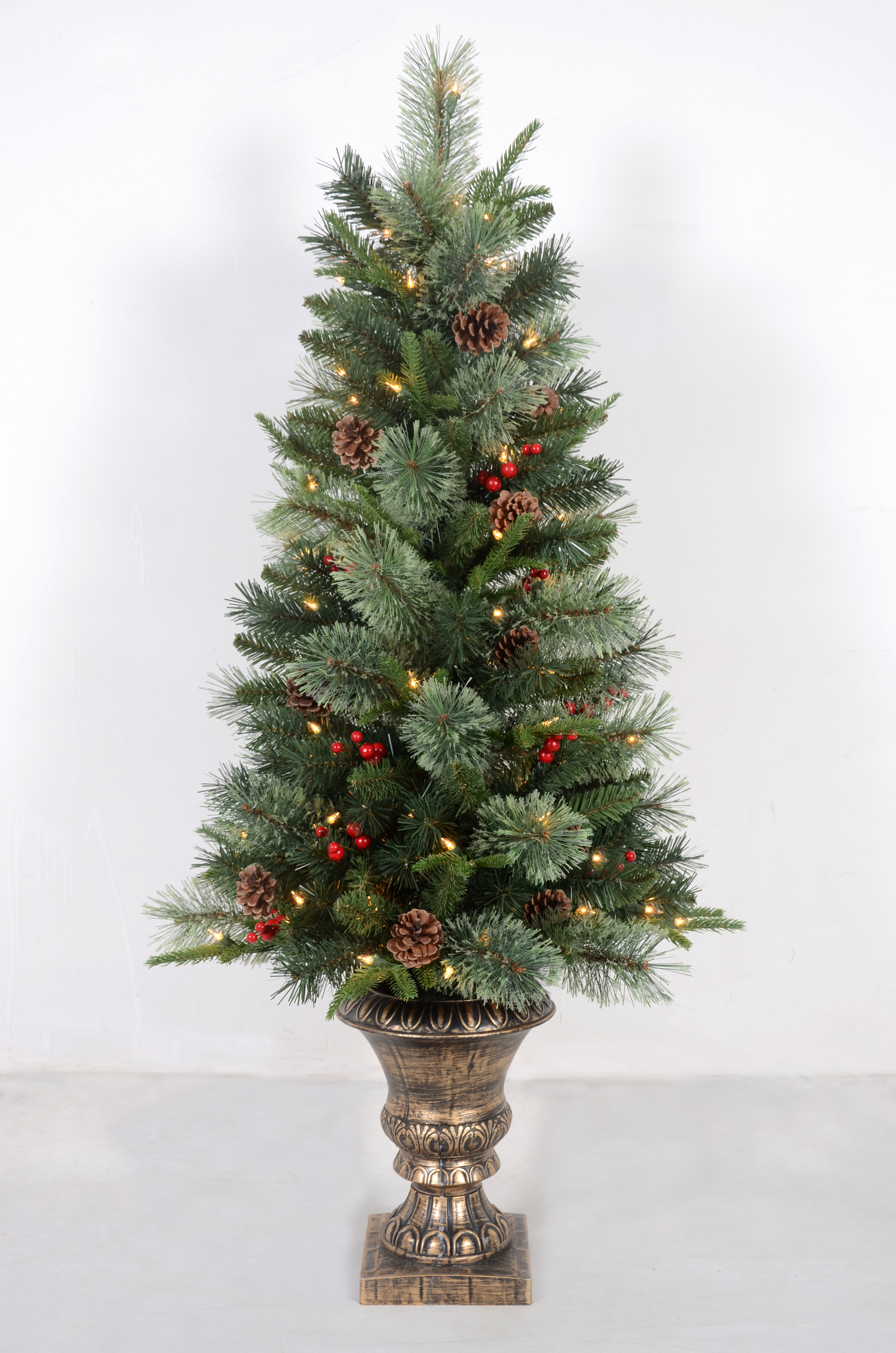 X'mas グリーンカラー 普通のクリスマスツリー ライト 松ぼっくりと赤い果物 - 18