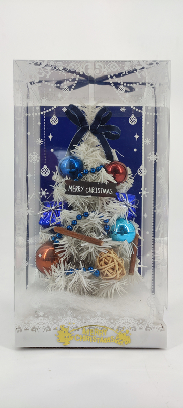 X'mas ホワイト ミニツリー + デフコル。ボール/スノーフレーク/青帯 - 26