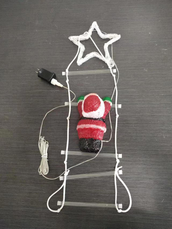 ブラシ付きはしご型の弦ライトサンタクロースの置物 +トップマウント22cm直径22cmの5点星と32個の白いLEDライト