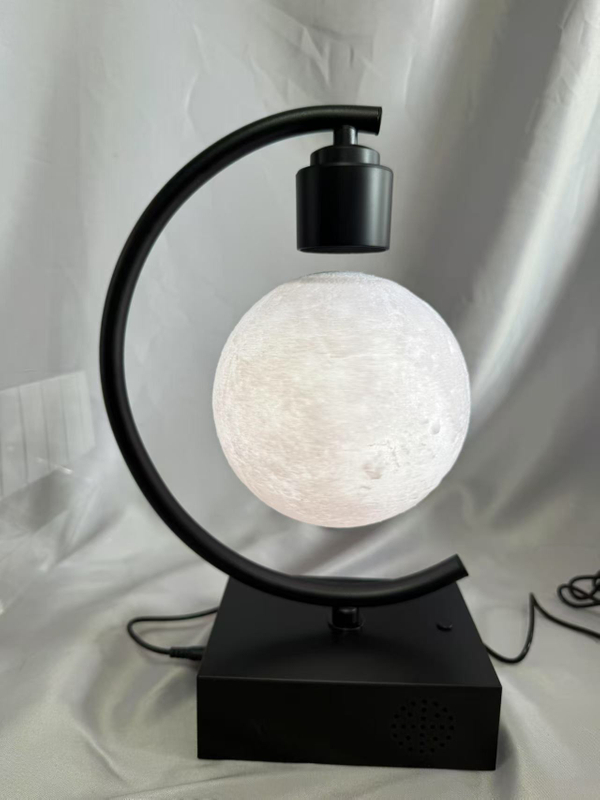 Bluetoothスピーカー付きブラックベースの磁気浮揚7色の三日月ランプ - 周囲の装飾と音楽の再生のためのワイヤレス色を変えるフローティングライト