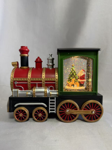 新しいミニトレイン型の装飾ランプ - 1つの温かい白いLED電球を備えたプラスチックと樹脂構造、かわいいノスタルジックデザイン